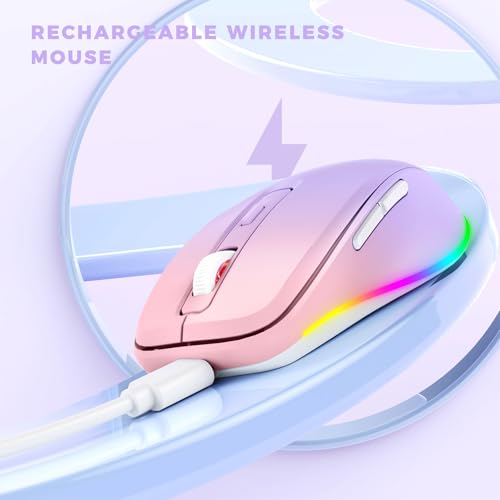 PEIOUS Wireless Mouse Jiggler - Keep Computers Awake, Purple to Pink | Rechargeable LED Mouse, Silent Clicks, Adjustable DPI and Random Movement Keep Computers Awake for Laptop/PC/Mac - color: Purple to Pink