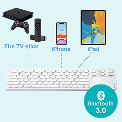 SANWA Multi Device Bluetooth Keyboard with Touchpad, Rechargeable Keypad with Trackpad for Laptop Desktop Computer PC iPad/iPhone Tablet, Compatible with MacBook, Windows, Android, iOS, White - style: White
