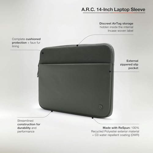 Incase A.R.C. Laptop Sleeve 14 Inch – MacBook Case with Faux Fur Lining, External Pocket – Fits MacBook Pro Air Lenovo Dell HP – Laptop Cover, Computer Case - Travel, Work, College - Smoked Ivy - color: Smoked Ivy