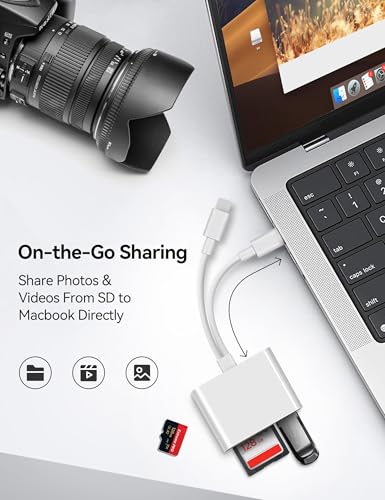 SD Card Reader for iPhone iPad Lightening USB-C Dual Connector Memory Card Adapter with Dual Slots & USB Port Trail Camera Viewer for Mac MacBook Pro/Air/Mini Android Laptop - size: Dual USB-C & Lightening plugs