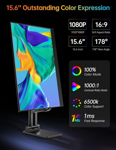 VILVA 15.6" FHD IPS USB-C HDMI Portable Monitor | 15.6" FHD IPS, USB-C/HDMI, cover+speakers, for PC/Mac/Phone/Xbox/Switch/PS4, portable. - size: 15.6 inch 1080P