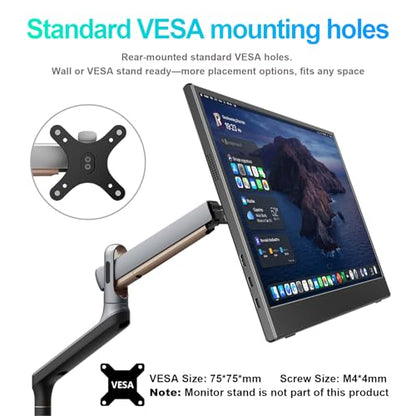 UFYQL 10-Point Touch Portable Monitor, 15.6" 1080P FHD IPS Screen, Aluminum Alloy Body with Smart Protective Cover, Dual USB-C & Mini HDMI Ports, VESA Mount Holes, for Laptop, PC,Phone