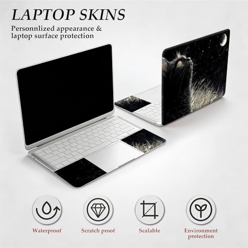 DEGDFSGR 12.1-15.6 Inch Universal Reusable Laptop Skin Sticker Decal,Waterproof Removable Protector for Notebook Cover,Scratch-Resistant Vinyl Cuttable Full Wrap Sticker, Black Cat Under Crescent Moon - color: Black Cat Under Crescent Moon