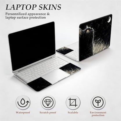 DEGDFSGR 12.1-15.6 Inch Universal Reusable Laptop Skin Sticker Decal,Waterproof Removable Protector for Notebook Cover,Scratch-Resistant Vinyl Cuttable Full Wrap Sticker, Black Cat Under Crescent Moon - color: Black Cat Under Crescent Moon