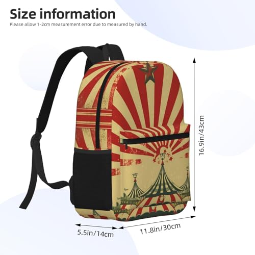 Backpack 17 In Travel Backpack for Men Women Casual Daypack Vintage circus background Laptop Backpack Lightweight Double Shoulder Bag