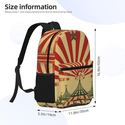 Backpack 17 In Travel Backpack for Men Women Casual Daypack Vintage circus background Laptop Backpack Lightweight Double Shoulder Bag