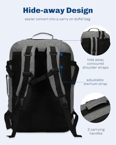 Carry on Backpack 38L Large Travel Backpack for Women Flight Approved Weekender Bag Laptop Backpack Men 15 inches Black Grey - color: Black Grey 23