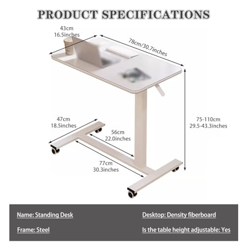 Adjustable Standing Desk for Office, Mobile Laptop Table for Bed Side, Hospital Movable Nursing Table, Portable Sofa Table for Living Room