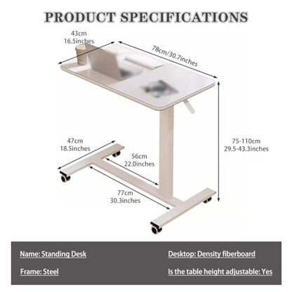 Adjustable Standing Desk for Office, Mobile Laptop Table for Bed Side, Hospital Movable Nursing Table, Portable Sofa Table for Living Room