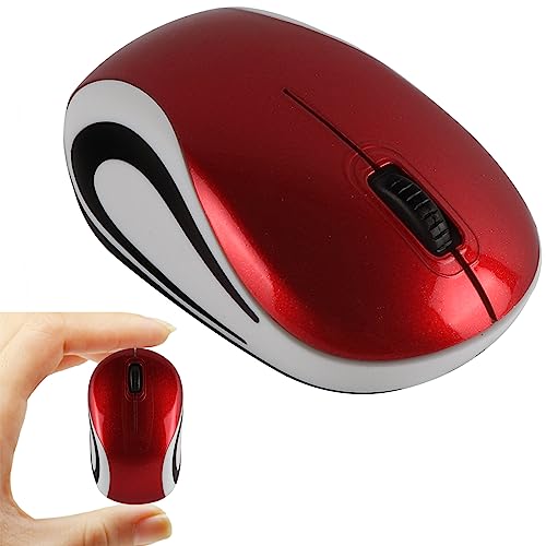 YOCUNKER Wireless Mini Mouse Ultra Portable, 1000DPI Computer Mouse Cordless, 2.4 GHz with USB Receiver, Optical Tracking, 3-Buttons, PC/Laptop (red) - color: red