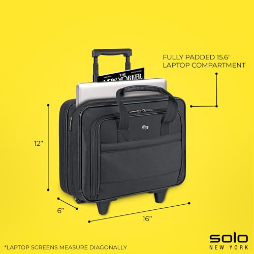 Solo New York Rolling Case with Wheels - Roller Laptop Bag, Wheeled Briefcase for Women & Men, Carry On Size for Travel, Fits 15.6" Computer - Carnegie, Black
