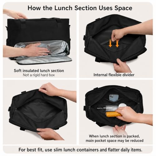 2-in-1 Insulated Lunch & Laptop Tote Bag for Women, Fits 15.6" Laptop, Lightweight Water-Resistant Polyester Work Tote Bag, Commuter Bag for Office, Teacher, Nurse & Travel, Black - color: Jet Black