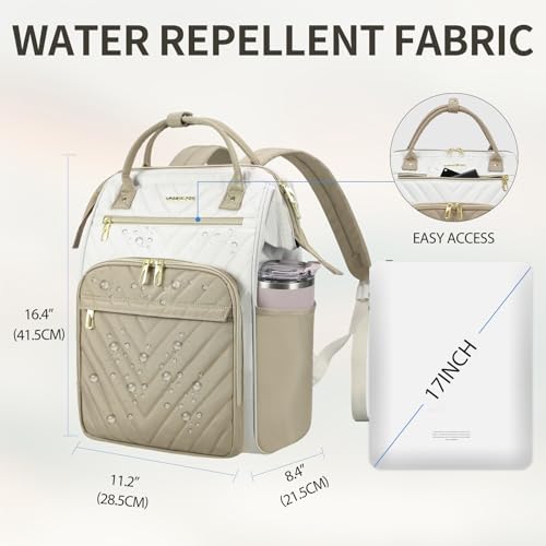 VANKEAN 15.6 Inch Laptop Backpack for Women Large Capacity Waterproof Daypack - color: Beige-khaki, size: 15.6 Inch