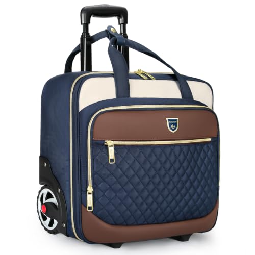 RUCYEN Rolling Laptop Bag,Rolling Briefcase for Men & Women,Laptop Briefcase on Wheels,Carry On Bag for Business Travel - color: Black-Blue, size: 15.6 inch