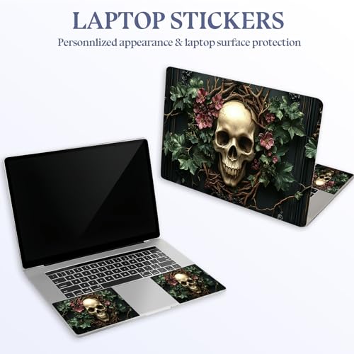 Universal Laptop Skin Sticker Decal,15.6 Inch Laptop Vinyl Cover for 13" 14" 15.6" Laptop,Scratch-Resistant Waterproof Protector Wrap,Reusable with Wrist Pads,Flower Skull Wreath - color: Flower Skull Wreath