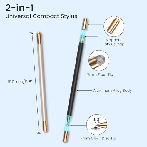 Mixoo Universal Stylus Pen for Touchscreen iPhone iPad Android Tablet Apple Kindle Switch Chromebook Galaxy All Touch Screens, 2-in-1 High Sensitivity Fiber & Disc Stylus Pens Magnetic Cap - color: Black & Silver