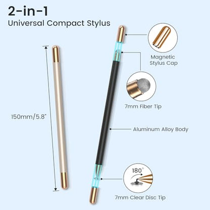 Mixoo Universal Stylus Pen for Touchscreen iPhone iPad Android Tablet Apple Kindle Switch Chromebook Galaxy All Touch Screens, 2-in-1 High Sensitivity Fiber & Disc Stylus Pens Magnetic Cap - color: Black & Silver