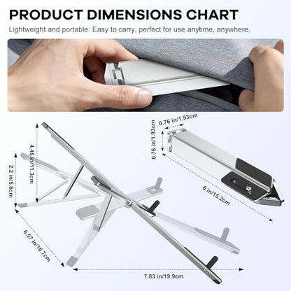 Foldable Laptop Stand, Ergonomic Aluminum Desktop Holder Riser,6 Angles Adjustable,Lightweight Compact, Compatible with 10-17.3'' MacBook,iPad,Dell,HP,Lenovo,Asus,Samsung etc. (Grey)