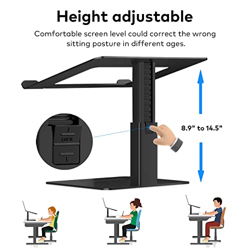 Laptop Stand for Desk, Ergonomic Aluminum Laptop Stand Adjustable Height from 7-15", Sitting and Standing Laptop Riser for 10-17" Notebook - color: Black