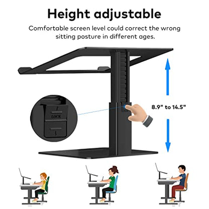Laptop Stand for Desk, Ergonomic Aluminum Laptop Stand Adjustable Height from 7-15", Sitting and Standing Laptop Riser for 10-17" Notebook - color: Black