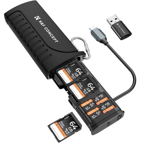 K&F CONCEPT 2-in-1 SD Card Reader Adapter, UHS-II/SD 4.0/Micro SD/USB 3.1 Type-C Dual Slots High-Speed Flash Card Case Compatible with Cameras, Drones, Action Cameras, Phones, Laptops