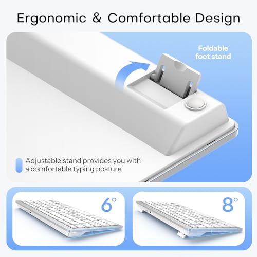 OMOTON Wireless Bluetooth Keyboard for Mac, USB-C Rechargeable, Compact | No Number Pad, Ergonomic Tilt, 14 macOS Hotkeys, For Backpack Travel Coffee Shop, for MacBook/iMac/Mac mini, Silverwhite
