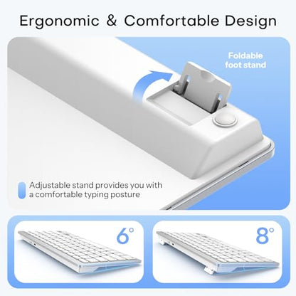 OMOTON Wireless Bluetooth Keyboard for Mac, USB-C Rechargeable, Compact | No Number Pad, Ergonomic Tilt, 14 macOS Hotkeys, For Backpack Travel Coffee Shop, for MacBook/iMac/Mac mini, Silverwhite