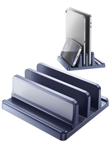 EAXBUX 4 in 1 Vertical Laptop Stand Holder,Adjustable ABS Plastic Desktop Management Notebook Dock,Vertical Laptop Stand Space-Saving for All MacBook/Surface/Samsung/HP/Dell/Chrome Book(Drak Blue) - color: Drak Blue, size: 2-Slot