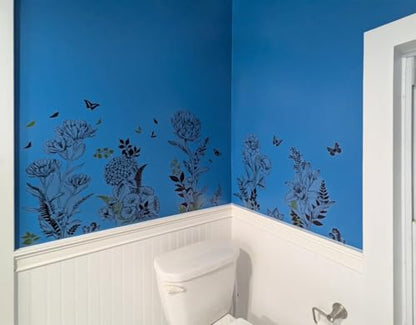 Black Yellow Flower Wall Decals, 3 Sheets Sketch Garden Floral Wall Stickers Simple Line Wildflower Grass Butterflies Art Decor Bedroom Bathroom Hallway Sofa Gifts for Mom(11.8x35.4 in/Sheet) - style: Black Yellow Flower Set