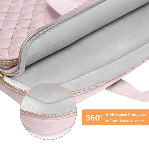 MOSISO 360 Protective Laptop Case 13.3 inch, 13-13.3 inch Laptop Sleeve | Compatible with MacBook Air/Pro 13/Pro 14,HP Dell ASUS Lenovo, Square Quilted Bag with 2 Pockets&Handle&Belt, Pink - color: Pink, size: 13.3 inch