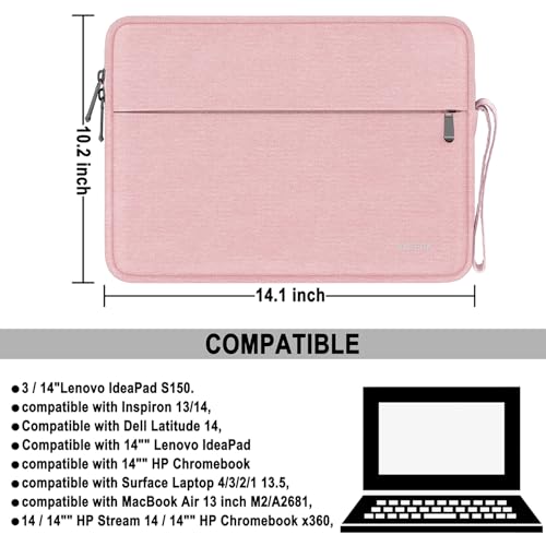 Laptop Sleeve 14 Inch, Water Resistant Traveling Computer Cover with Handle, Shockproof Protective Carrying Laptop Bag Compatible for 14 Inch MacBook Air/Pro, HP, Dell, Lenovo, Pink - color: Pink, size: 14 Inch
