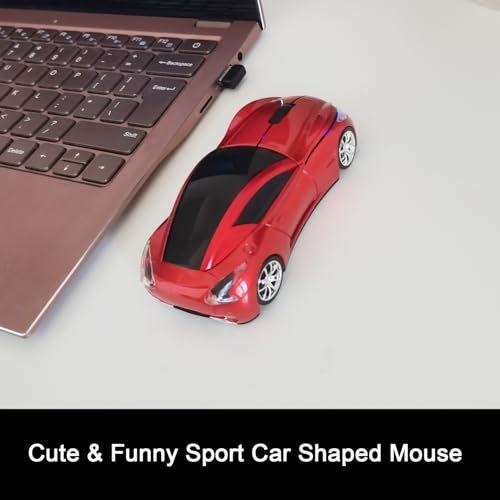Car Mouse for Computer, Wireless Car Shaped Mice for Laptop, PC, Mini Cute Mouse with 2.4Ghz USB Receiver, 3D, 1600DPI, Silent Clicks, LED Headlights (Red) - color: Y-Red
