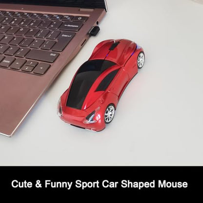 Car Mouse for Computer, Wireless Car Shaped Mice for Laptop, PC, Mini Cute Mouse with 2.4Ghz USB Receiver, 3D, 1600DPI, Silent Clicks, LED Headlights (Red) - color: Y-Red