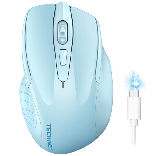 TECKNET Wireless Mouse, BT 5.0/2.4G, Rechargeable 6-DPI Silent, Lightblue | Bluetooth 5.0/3.0 & USB A, 2-Device Easy Switch, Wide OS Compatible, 6 Buttons, 6-DPI up to 4800, Ergonomic for S to M Hands - color: Lightblue