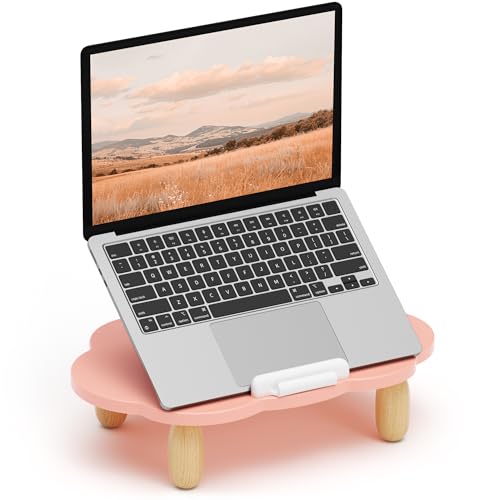 AFOOYO Adjustable Wood Laptop Stand, Ergonomic Height Angles Computer Stand, Cloud-Shaped Holder Riser Notebook Stand for Desk Compatible with Air, Pro, Dell, HP, Lenovo More 10-17.3" Laptops, Pink - color: Pink