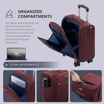 Verage Underseat Carry On Luggage with Wheels, 14.5-Inch Spinner Small Suitcase, Softside Lightweight Travel Bag for Men and Women, Airplane Carry On Bag, Burgundy Red - color: Truffle Red, size: Basic Underseat