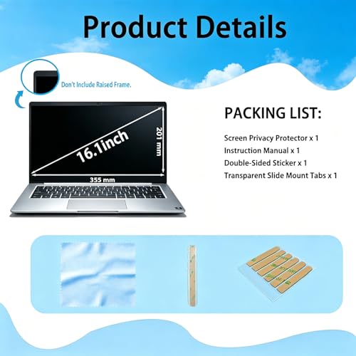16.1 Inch 16:9 Laptop Privacy Screen Filter - 26° privacy screen | Anti Peeping Removable Anti Glare Blue Light Filter Compatible with All 16.1” 16:9 Laptops Portable Monitors