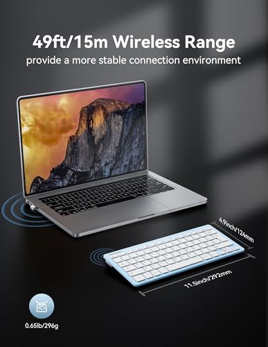 TECKNET 2.4G Wireless Keyboard - Mini Compact Keyboard with Media Hotkeys, 12-Month Battery Life, Compatible with PC, Desktop, Laptop, Smart TV(Blue) - color: Blue