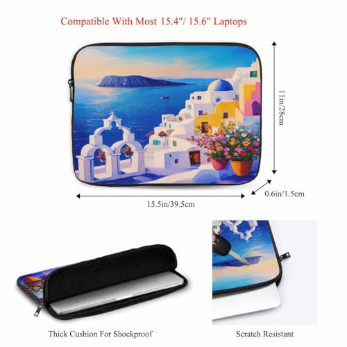 Laptop Sleeve Bag 15.4 15.6 Inch,Greece Island Painting Aegean Sea Coast Ocean Protective Polyester Computer Cases Laptop Cover Briefcase Bag Tablet Travel Cover - color: LPS-021
