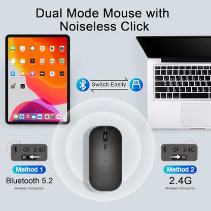Wireless Keyboard and Mouse Combo, Rechargeable Bluetooth Keyboard with Trackpad, Wireless Mouse with 2.4 GHz USB Receiver, Compatible with iPad, Smartphone, Computer, Windows, iOS, Android - color: Black+Trackpad