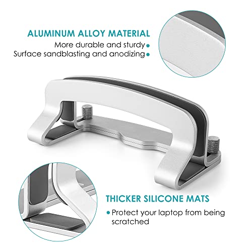 LOTEYIKE Aluminum Vertical Laptop Stand, MacBook Pro Laptop Vertical Stand Dock Holder with Adjustable Slot Fits All Laptops Notebook Tablets MacBook Air- Save Space & Improve Airflow, Silver | with Adjustable Slot Fits All Laptops Notebook Tablets MacBoo