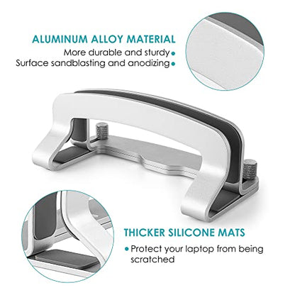 LOTEYIKE Aluminum Vertical Laptop Stand, MacBook Pro Laptop Vertical Stand Dock Holder with Adjustable Slot Fits All Laptops Notebook Tablets MacBook Air- Save Space & Improve Airflow, Silver | with Adjustable Slot Fits All Laptops Notebook Tablets MacBoo