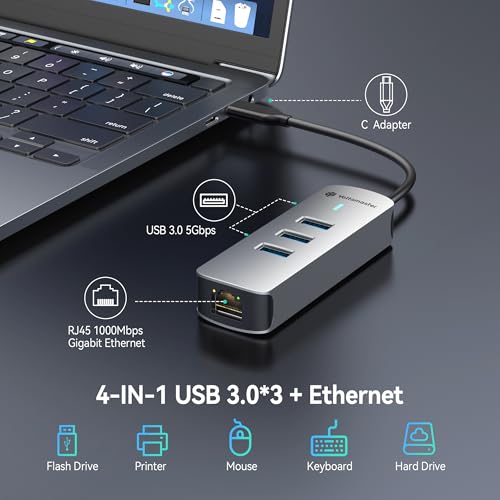 Yottamaster 4-in-1 USB A 3.0 Hub with 2.5Gbps Gigabit Ethernet – 3X USB-C 3.0 Ports, Aluminum LAN Converter, Plug and Play for MacBook Pro/Air, XPS, Windows, Mac OS, Linux, NAS - color: Silver