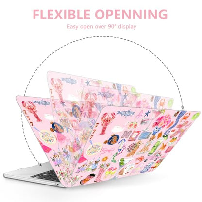 AKIT for MacBook Air 13 inch Case M5 M4 M3 M2 2026-2022, Fashion Stickers | A3449 A3240 A3113 A2681,Preppy Style Pattern Hard Shell Laptop Case+Screen Protector+Keyboard Cover for MacBook Air 13.6 inch - color: Fashion Stickers
