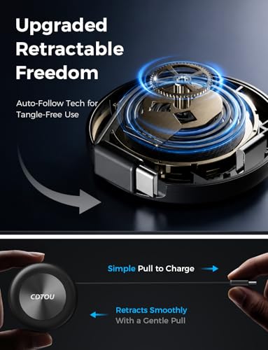 Retractable USB C Car Charging Cable for Toyota RAV4/Camry/Corolla, 360° Rotating Base, Supports USB C & USB A Ports, Compatible with iPhone 15/16/17 & Samsung Galaxy, Car Interior Accessories