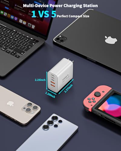 100W USB C Charger Block, 2Pack 5-Port GaN Wall Charger Fast Charging Plug, Multiple PD Power Adapter+QC Plug, USB C Box Cube Compatible with iPhone 17 Air 16 15 14 13 Pro Max Plus,Samsung,MacBook/Air