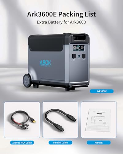 ABOK Ark3600 Portable Power Station of Extra Battery | Expandable to 11520Wh, 3840Wh LiFePO4 Battery, 3H Fast Charge, 3600W Solar Generator for Home Backup, Hurricane, Camping, RV - style: Ark3600 Extra Battery