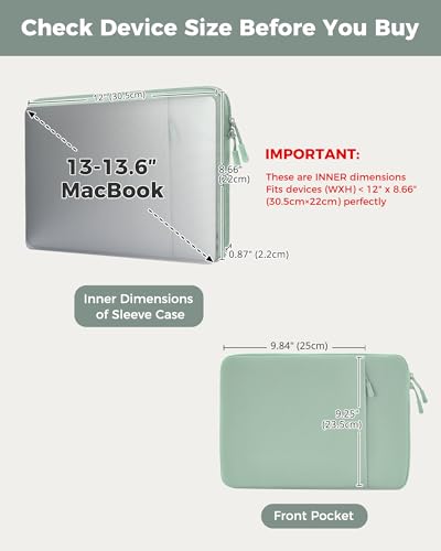 ProCase Laptop Sleeve 13" for MacBook Neo/Air/Pro with A18/M5/M4/M3/M2/M1 ﻿ | Slim Travel Sleeve with Soft Plush Lining & Large Front Pocket, Water-Resistant, Also Fit 13" HP Dell Lenovo ASUS Acer - color: Willow Green, size: 13-inch