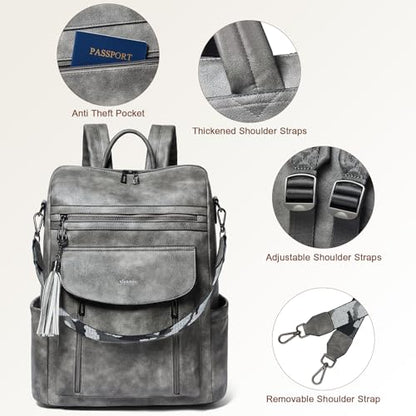 Laptop Backpack for Women 15.6 inch,Travel Leather Backpack Purse Nurse Teacher Carry on Backpack Computer Bag,Professional Water-Resistant College Business Work Casual Daypack,Deep Gray - color: Two-toned Deep Gray