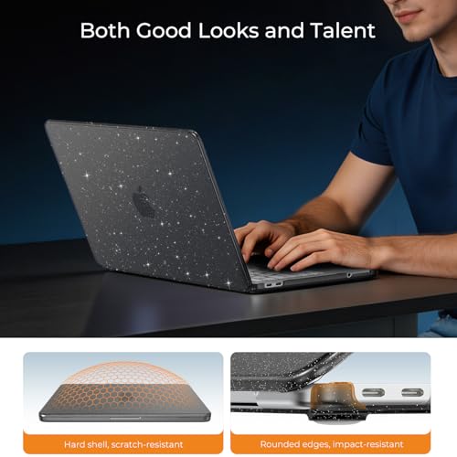 EooCoo for MacBook Neo Case 13 inch 2026, Anti Scratch, Sparkly Black | Lightweight, Protective Hard Shell Case & Keyboard Cover & Screen Film, Model A3404 with A18 Pro Chip - color: Sparkly Black